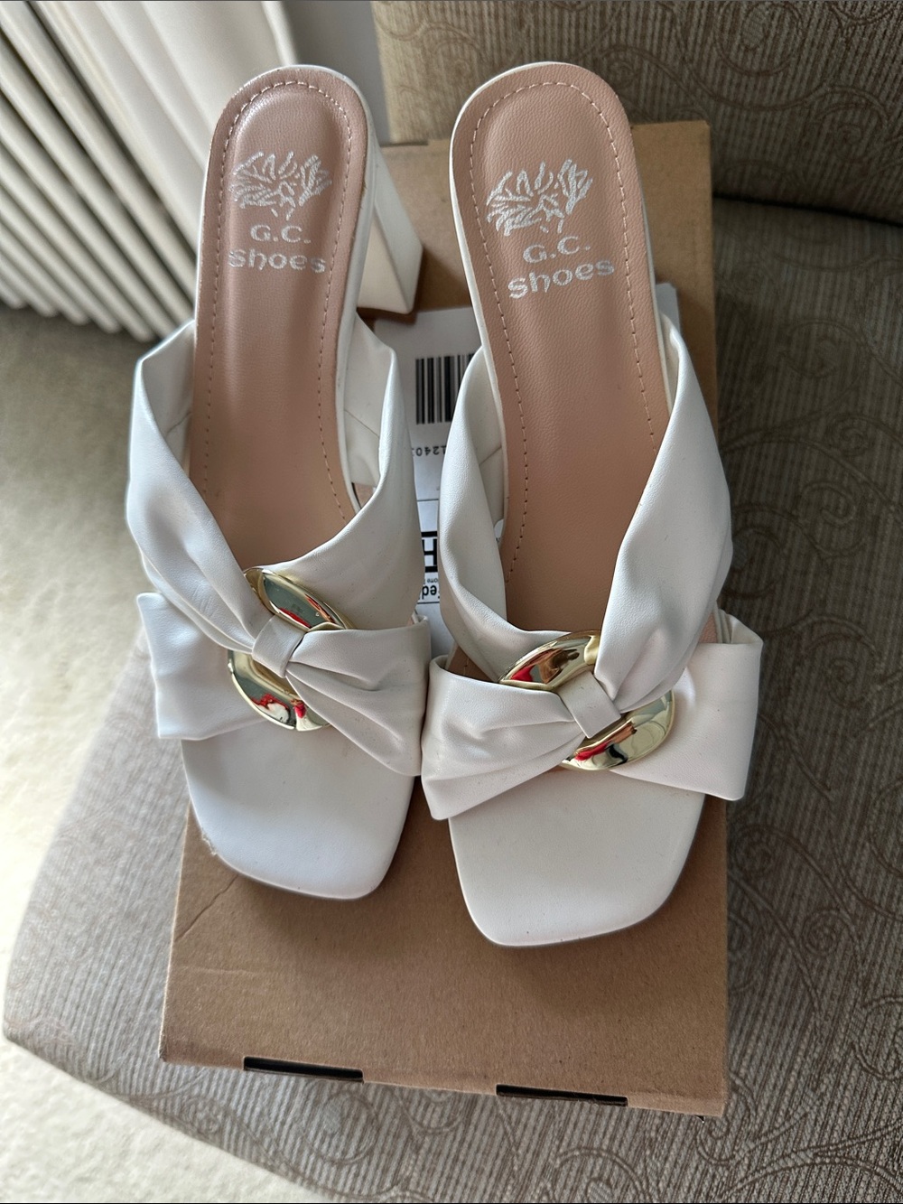 a new day White Knot Slide Mules with Gold Accent